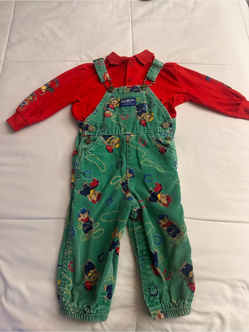 Vintage Toddler OshKosh B'gosh Overalls with Red Shirt
